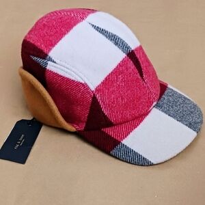 NWT Rag & Bone Plaid Wool Blend Pilot Cap size Small Medium Red